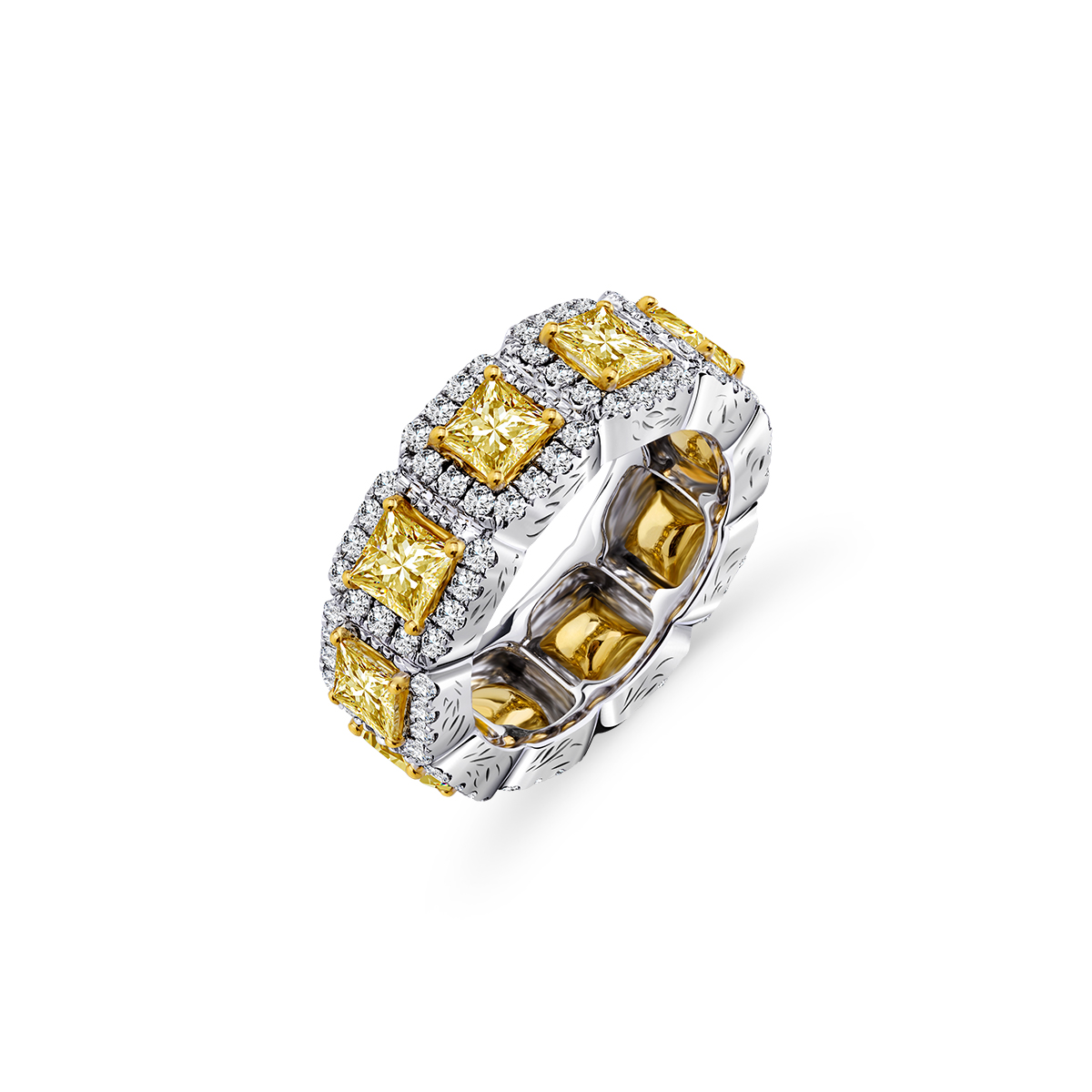Yellow diamond halo eternity ring
